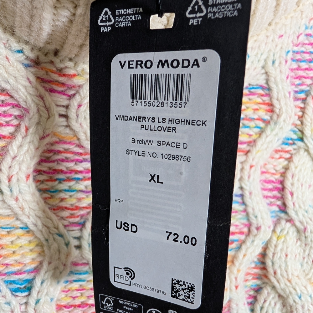 Vero Moda Danerys Multicolor Cable Knit Mock Neck Wide Sleeve Sweater XL NWT - Picture 6 of 9